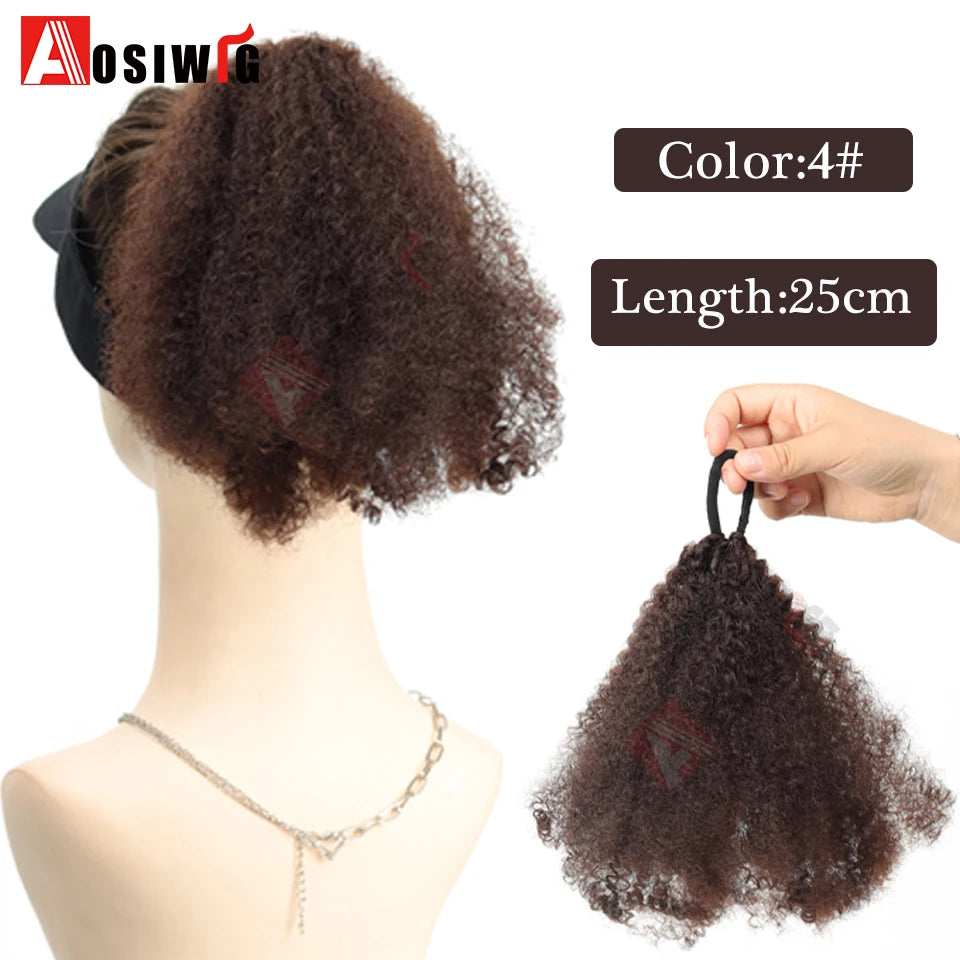 Elastic Rubber Band Ponytail Extended by 10 inches Short African Curly Ponytail African Women Fluffy Ponytail Synthetic Wig