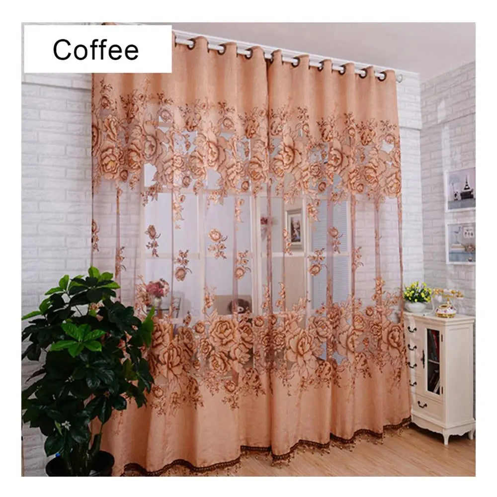 1Pc 100*250cm Flower Jacquard Tulle Window Curtain Drape Lace Embroidered Sheer Voile Curtains Bedroom Balcony Living Room Decor