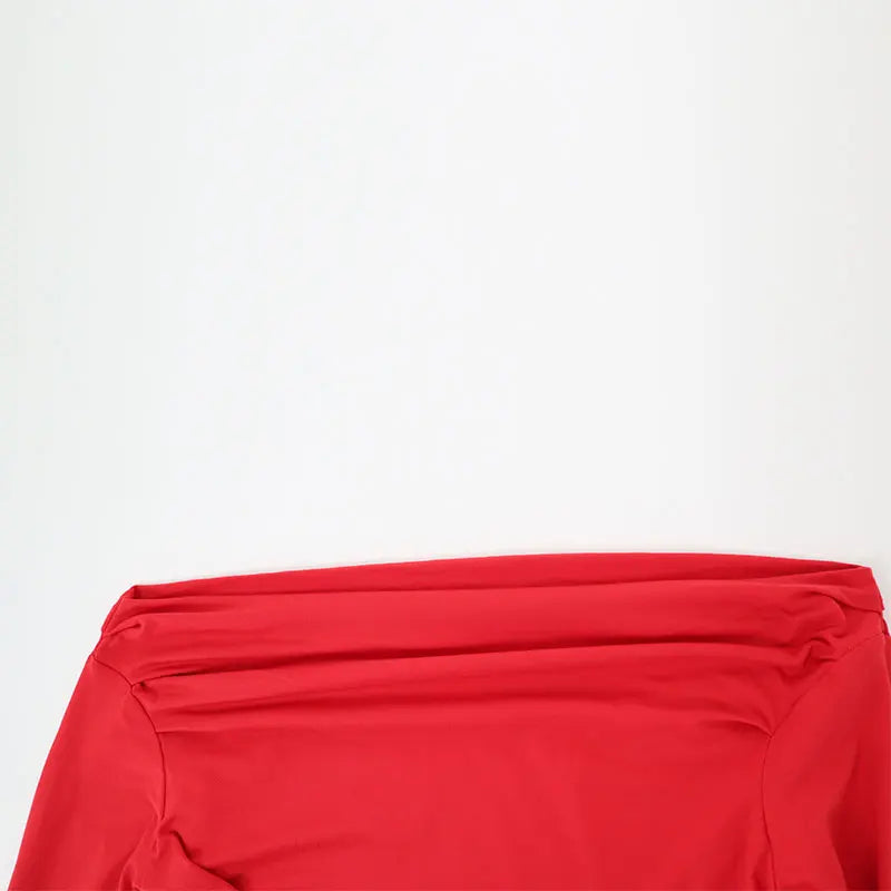 Autumn New T-shirt Red Sexy Women Top Off Shoulder Slim Tees Long Sleeves Streetwear Pullover Asymmetrical Lady Knitted T-shirt