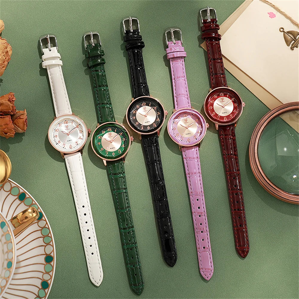 Women's Watch Simple Arabic Numerals Quartz Watch Fashionable Pink Leather Lady Business Clock Wristwatch