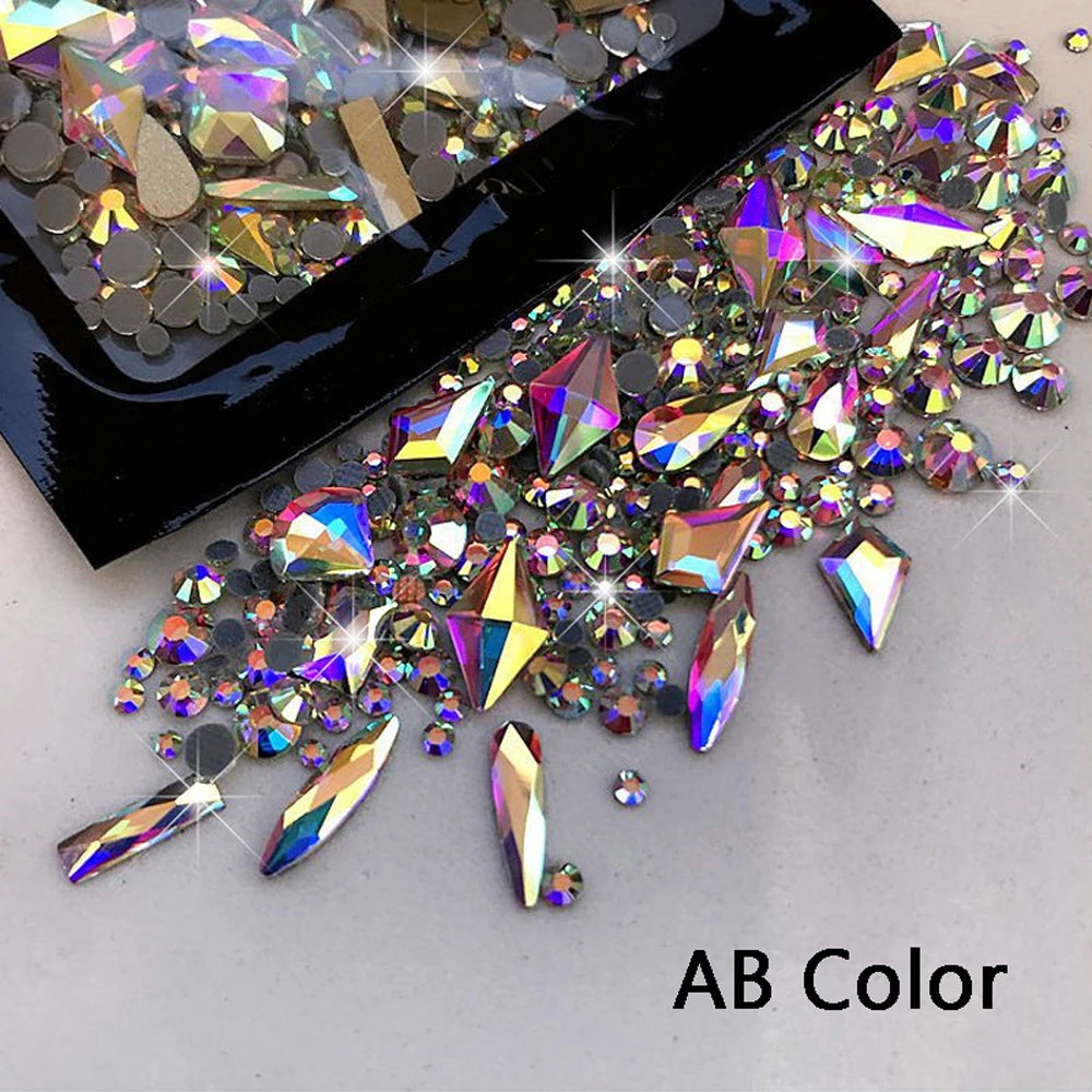 180 Uds. diamantes de imitación de cristal AB de espalda plana, gemas de diamantes de formas múltiples, piedras de cristal azul púrpura para decoración de uñas DIY
