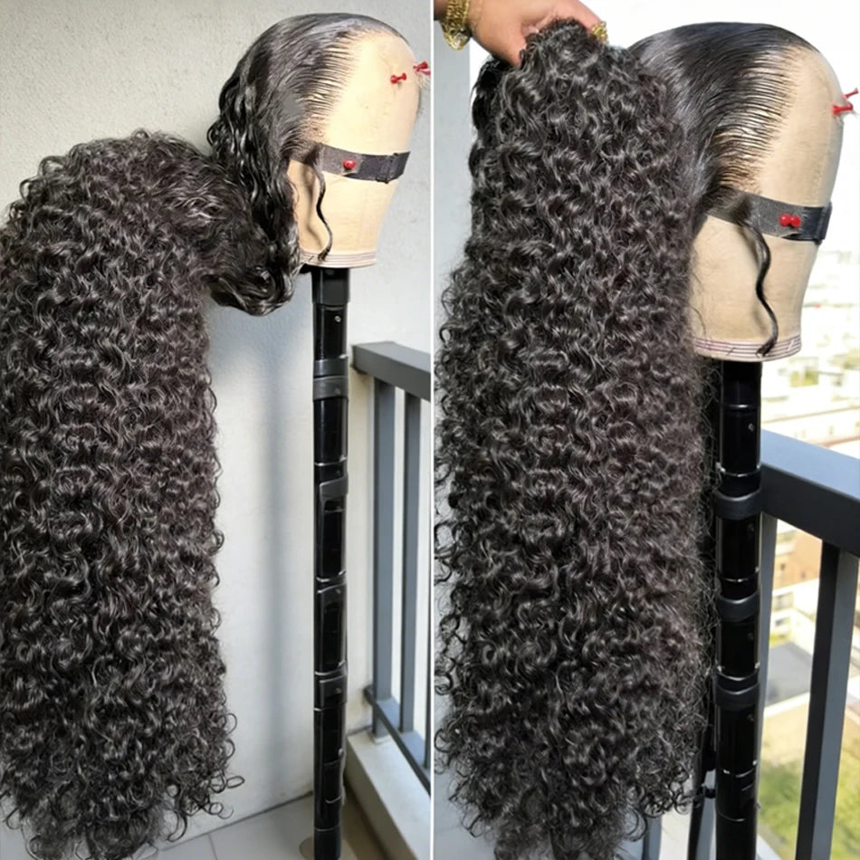 Peluca rizada 13x6 de cabello humano 40 42 pulgadas Pelucas frontales de encaje de onda profunda de cabello humano 250% de densidad Pelucas frontales de encaje HD de cabello humano pre-arrancado