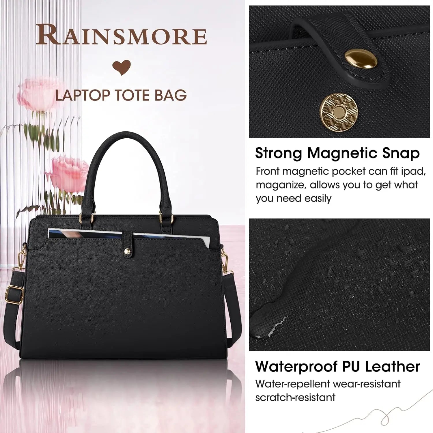 Large Capacity Laptop Bag for Women 15.6 Inch Laptop Tote Bag Leather Work Bag Waterproof Briefcase Business Office Computer Bag