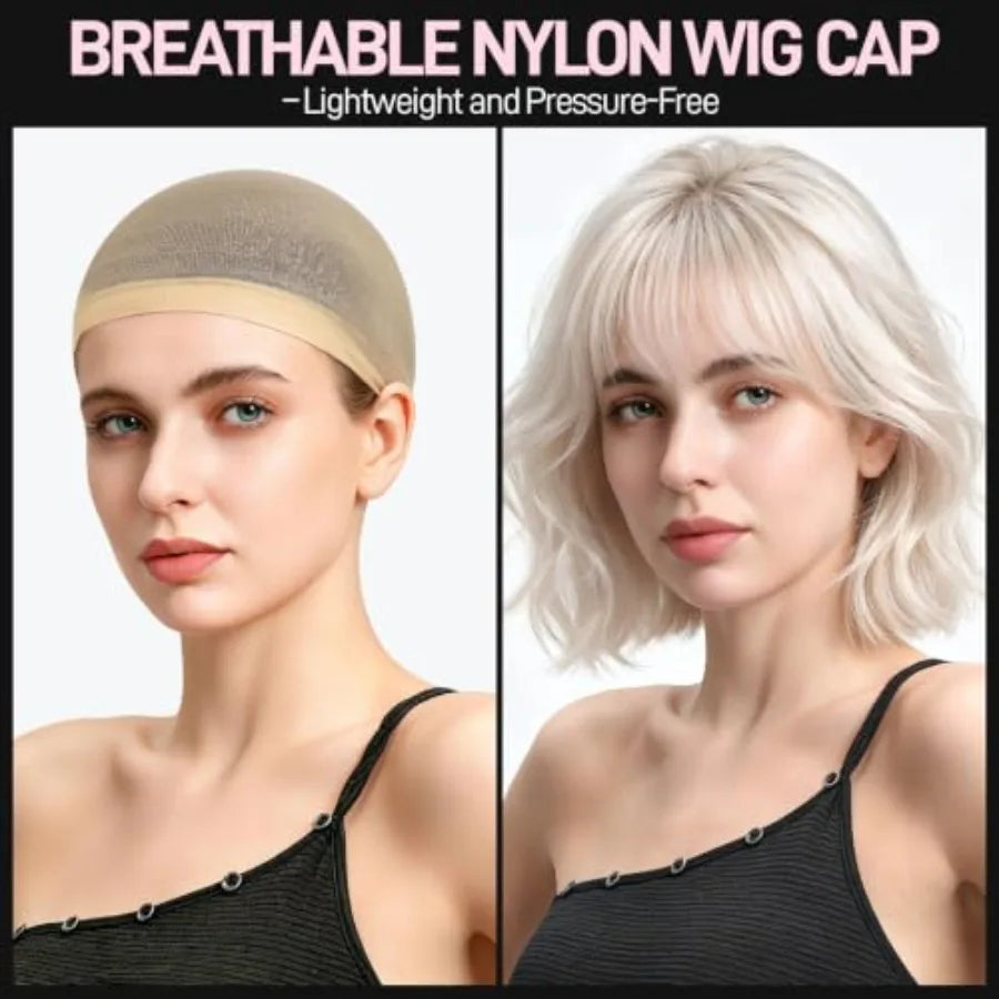 4PCS Wig Cap, 2PCS Nylon Wig Caps for Women Light Brown, 2PCS HD Caps for Wigs Super Thin Invisible Lightweight. Stocking Hair