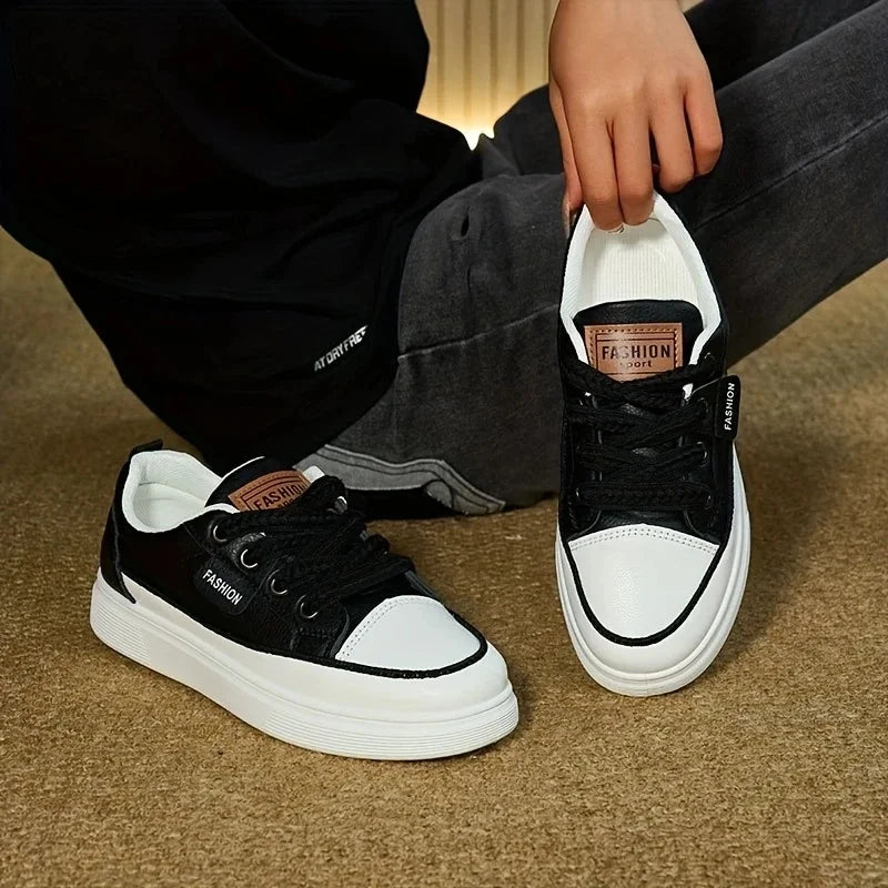 Breathable Round Toe Flat Sneakers - Lace Up Low Top Shoes for Leisure Walking Running Jogging