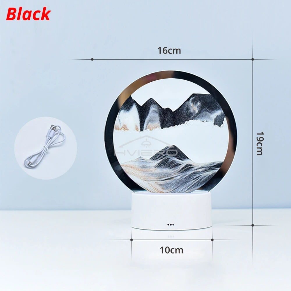 LED Table Lamp Atmosphere Night Light Decoration Quicksand Painting Creative Round Glass Three Dimensional Decompression Bedroom