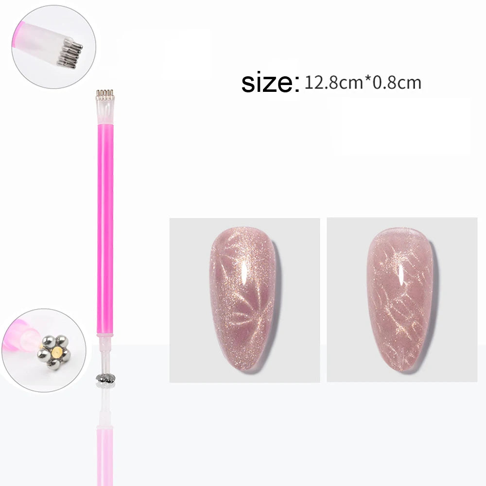 1/2 unidades 3D Ondulación de Agua Vórtice Francés Ojo de Gato Uñas Pluma Magnética Bola de Acero de Succión Imán Pluma Herramientas de Uñas Gel Esmalte de Uñas Magnético