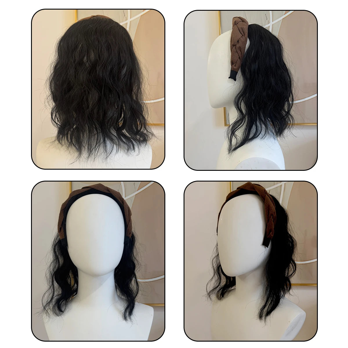 topper Bandeau synthétique cheveux bouclés tête de remplacement bloc perruque pour femmes bandeau résistant à la chaleur extension de cheveux perruque