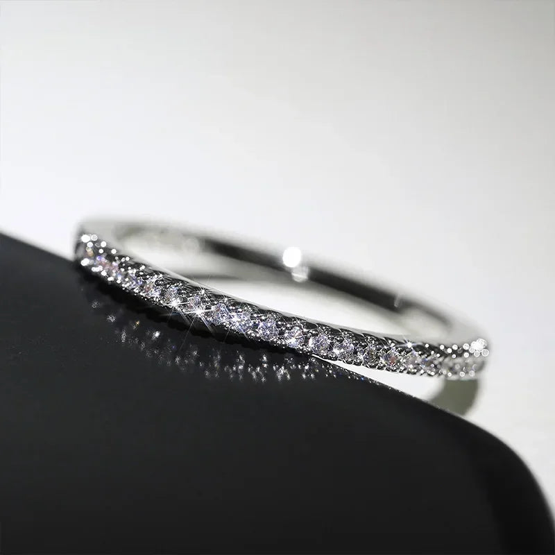 New Small and Niche Design, Simple Single Row Inlaid Zircon Ring, Women's Wedding, Bright Cubic Zircon Women's Ring Jewelry