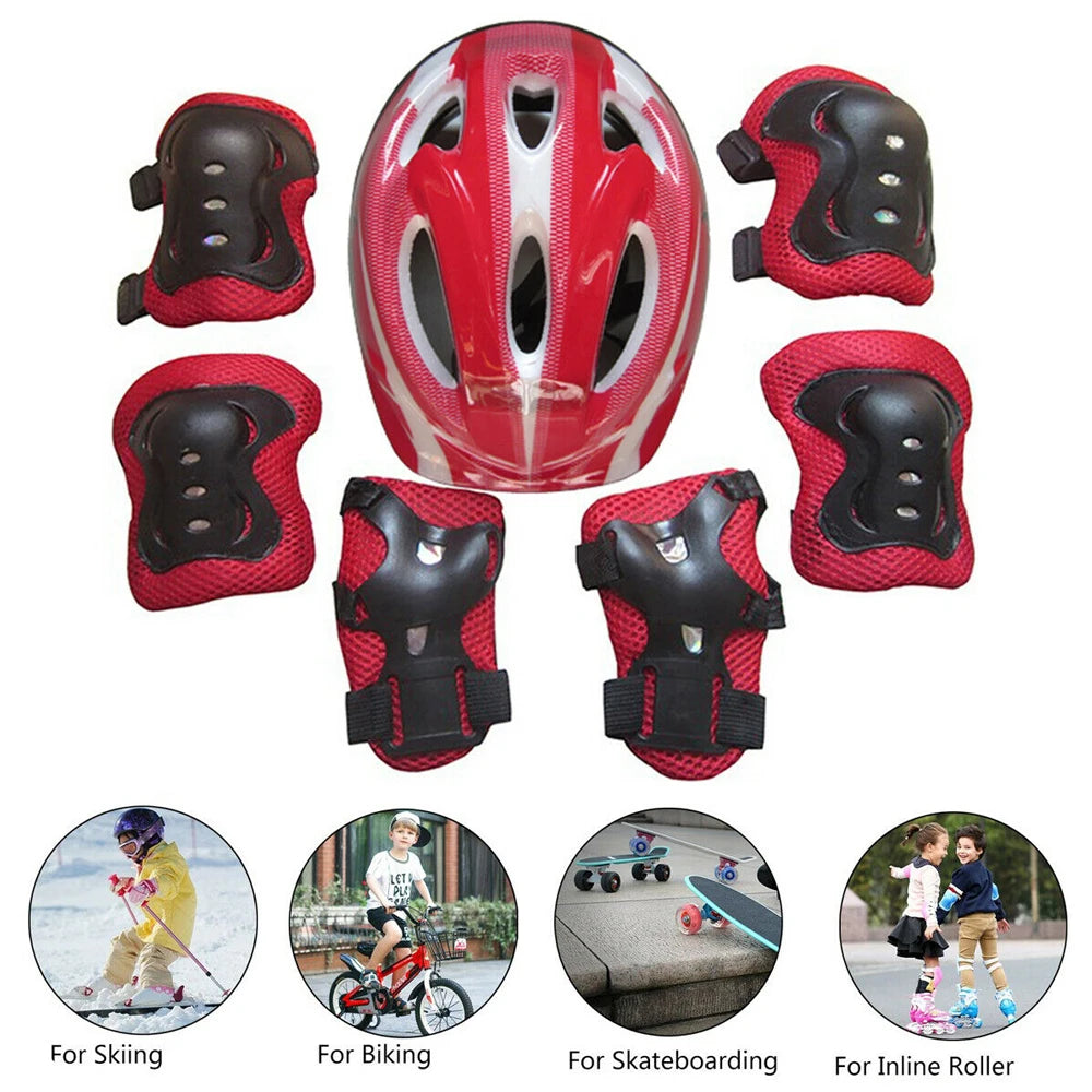 7Pcs/Set Kids Roller Skating Bicycle Helmet Knee Wrist Guard Elbow Pad Set for Children Cycling Sports Protective Guard Gear Set