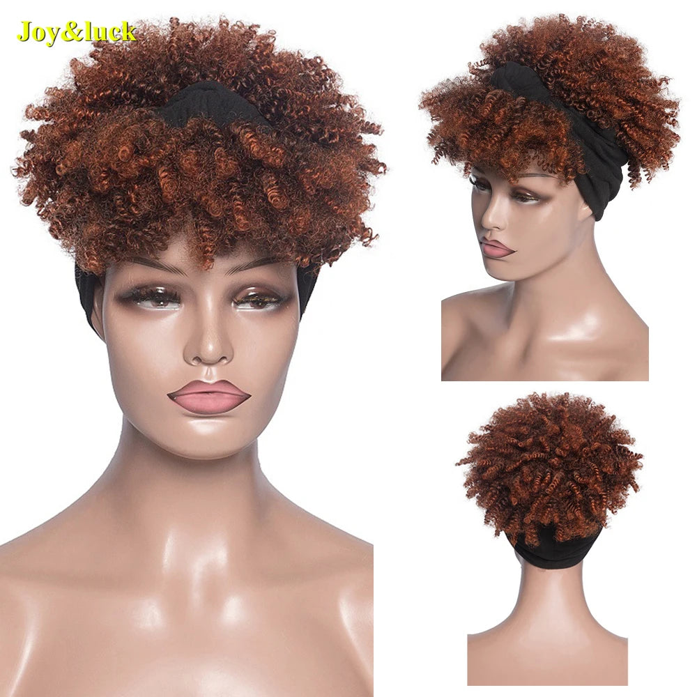 Burgundy Afro Curly Headband Wig