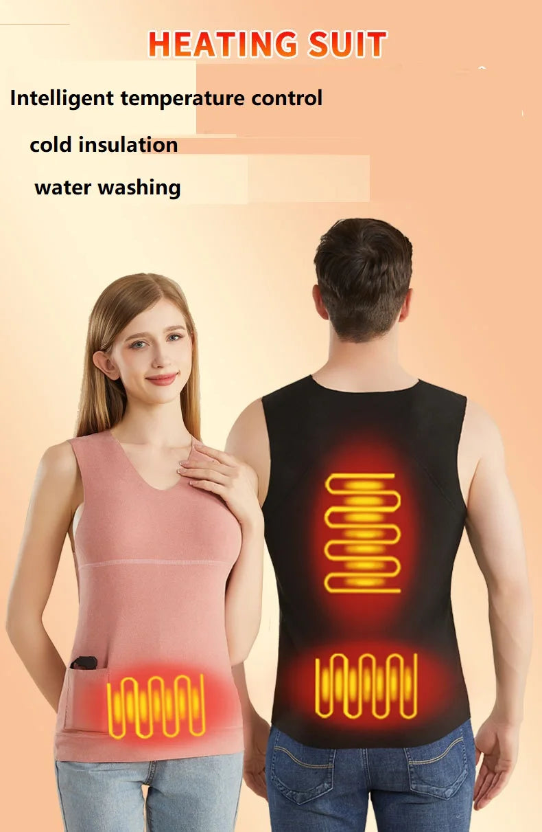 Veste chauffante homme femme gilet chaud sans couture veste auto-chauffante USB ski camping randonnée vêtements d'hiver chauffants en daim lavés