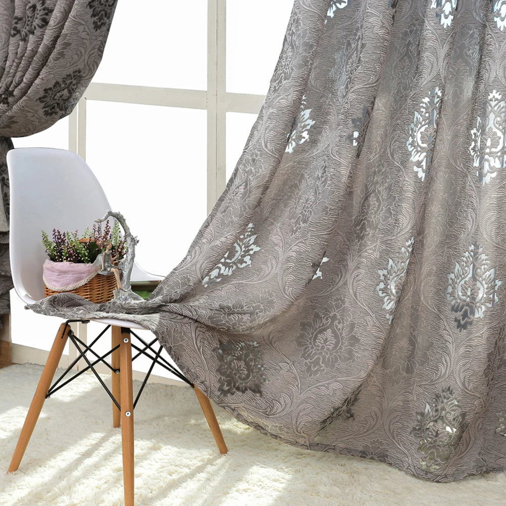 1PC Cortina Jacquard Estilo Europeo Gris para Ventanas, Cortinas Opacas de 20-40% para Dormitorio, Sala de Estar, Decoración del Hogar