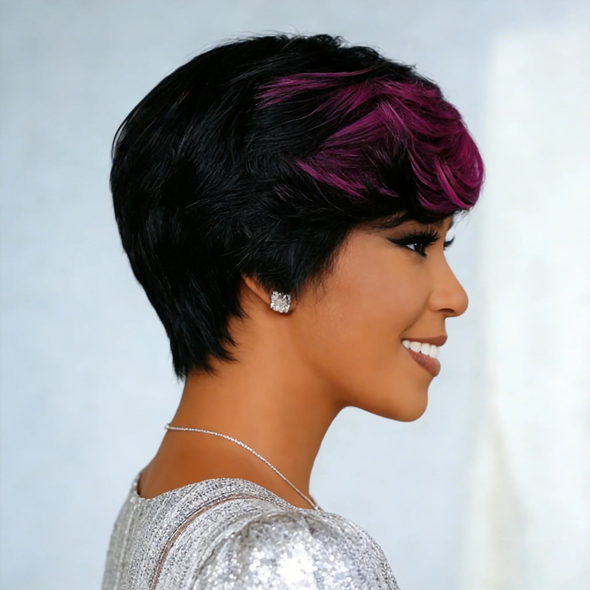 Pixie cut Straight Human Hair Short Wig for Women 1B Purple Full Machine Made Wig For Women