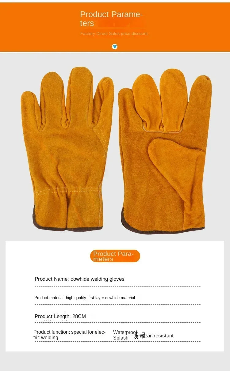 Men Work Gloves Soft Cowhide Driver Hunting Driving Farm Garden Welding Security Protection Safety Protection