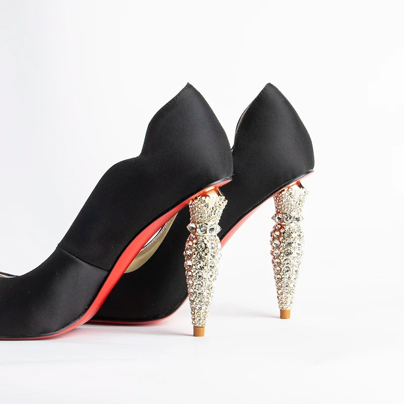 luxury Red Bottom Black Pointed toe Heels for Women Shoes Elegant and Classy Designer Slingback Heels High Quality big Size