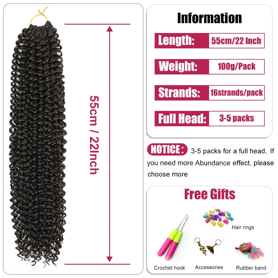 Water Wave Crochet Hair Extensions Synthetic 22 Inch For African Women Afro Curl Braiding Hair Strand Hair Extensions For Female