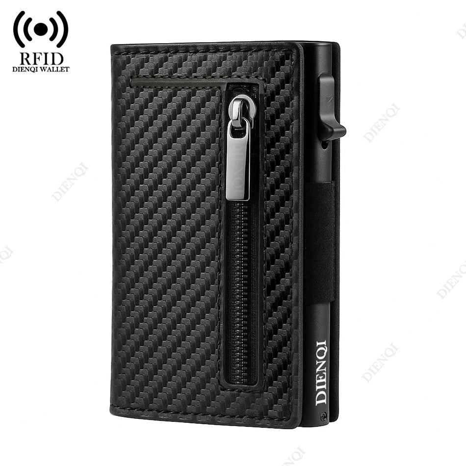 Cartera de lujo con bloqueo RFID para hombre, tarjetero, cartera, tarjetero de metal, aluminio, delgado, minimalista, inteligente