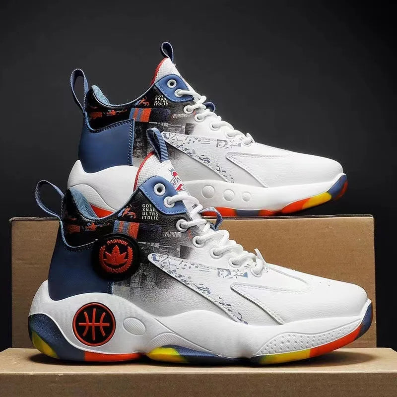 High-top Basketball Shoes Men's Summer New Thick-soled Height-enhancing Youth Student Sports Shoes Breathable and Non-slip