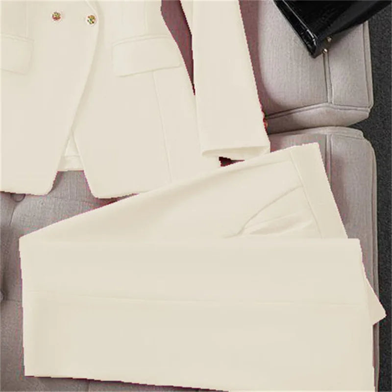 Casual Long Sleeve Blazer Pant Sets Suits For Woman Fashion 2 Pieces Set For Women Office Lady Coats Jackets