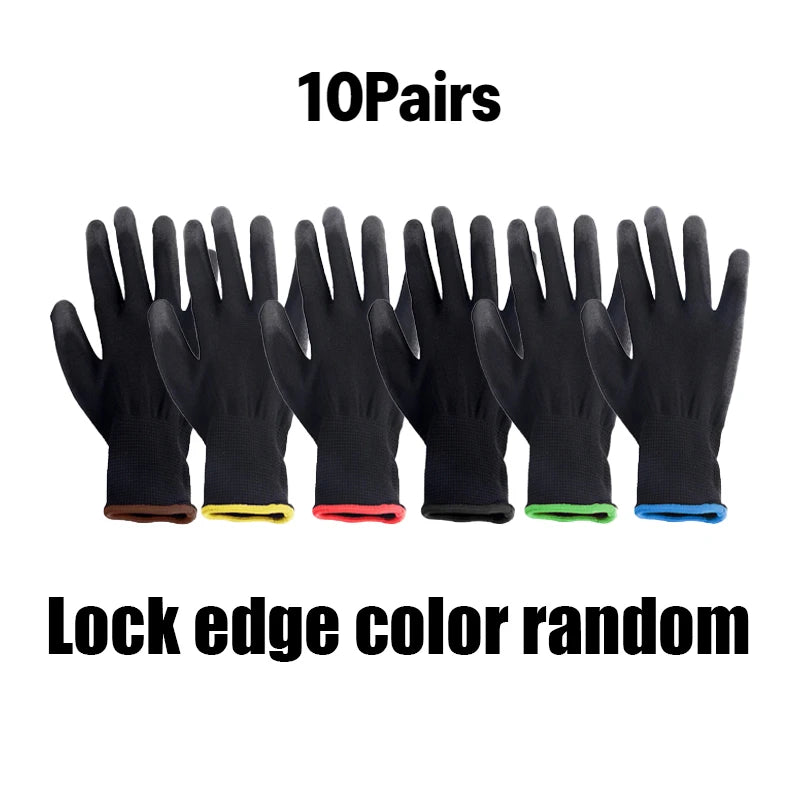 Black PU Coated Work Gloves Breathable Non Slip for Factory Machinery Gardening Woodworking Outdoor Work Car Repair Supplies