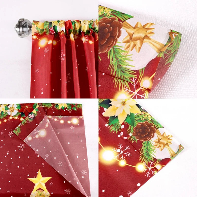 Lot de 2 rideaux à motifs de Noël, à œillets, pour salon, cuisine et chambre. Décorations de Noël pour la maison.