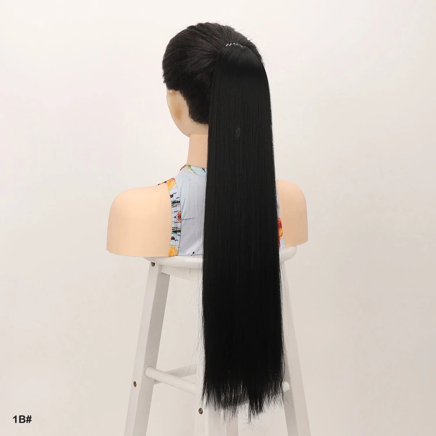 Synthetic Hair Ponytail With Rubber Band Ring Long Yaki Straight Puff Kinky Afro Ponytails Black Color For Women