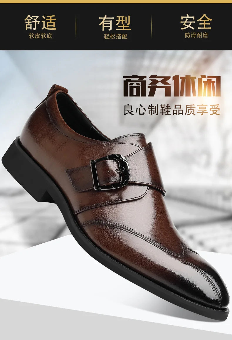 Zapatos de vestir de negocios para hombre con cierre, zapatos de cuero formales para hombre, calzado Oxford, mocasines Oxford de cuero de alta calidad para hombre