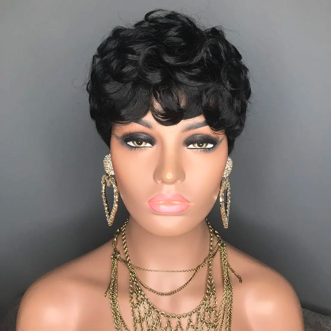 Short Pixie Wigs for Black Women Short Black Curly Pixie Wigs Synthetic Hair Wigs for Black Women Natural Wavy Black Pixie Cut W