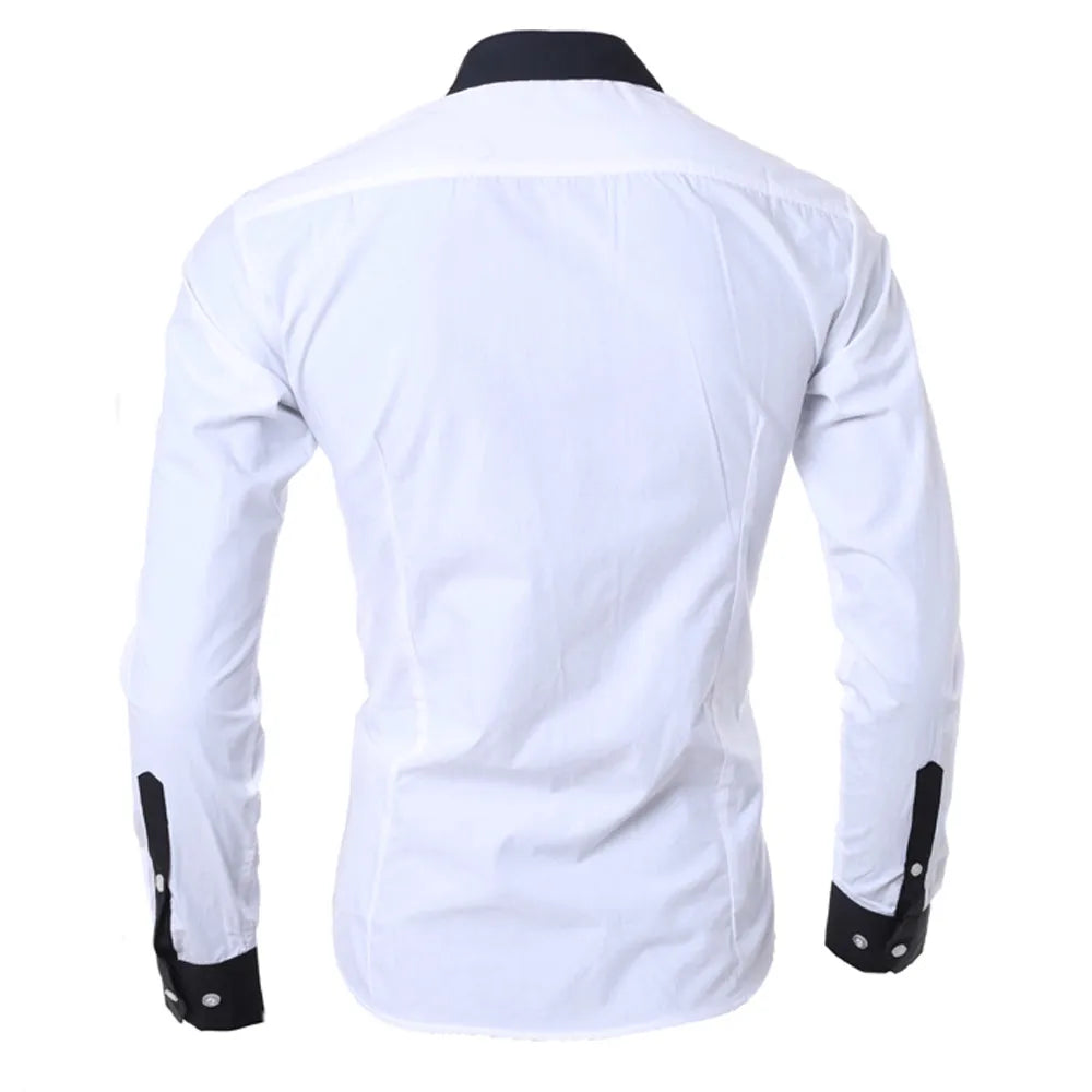 Men's Shirts Fashion Personality Mens Casual Slim Long-sleeved Shirt Top Blouse Black White Men Shirt Style Men Clothing Shirts