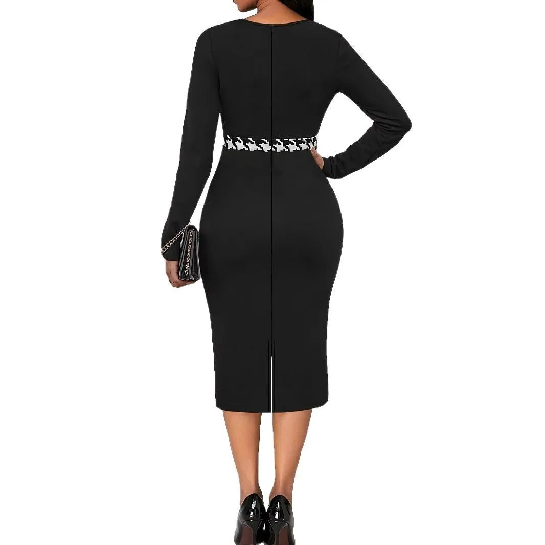Retro Houndstooth Bodycon Dress