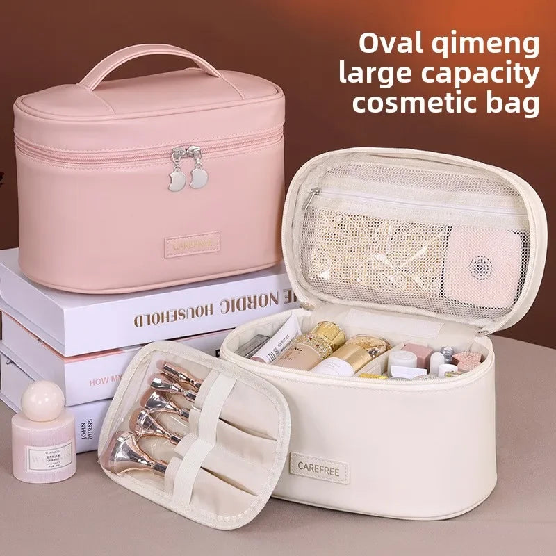 Makeup Bag for Women Large Capacity Travel Cosmetic Organizer with Brush Holder Waterproof Toiletry Pouch Portable Makeup Case