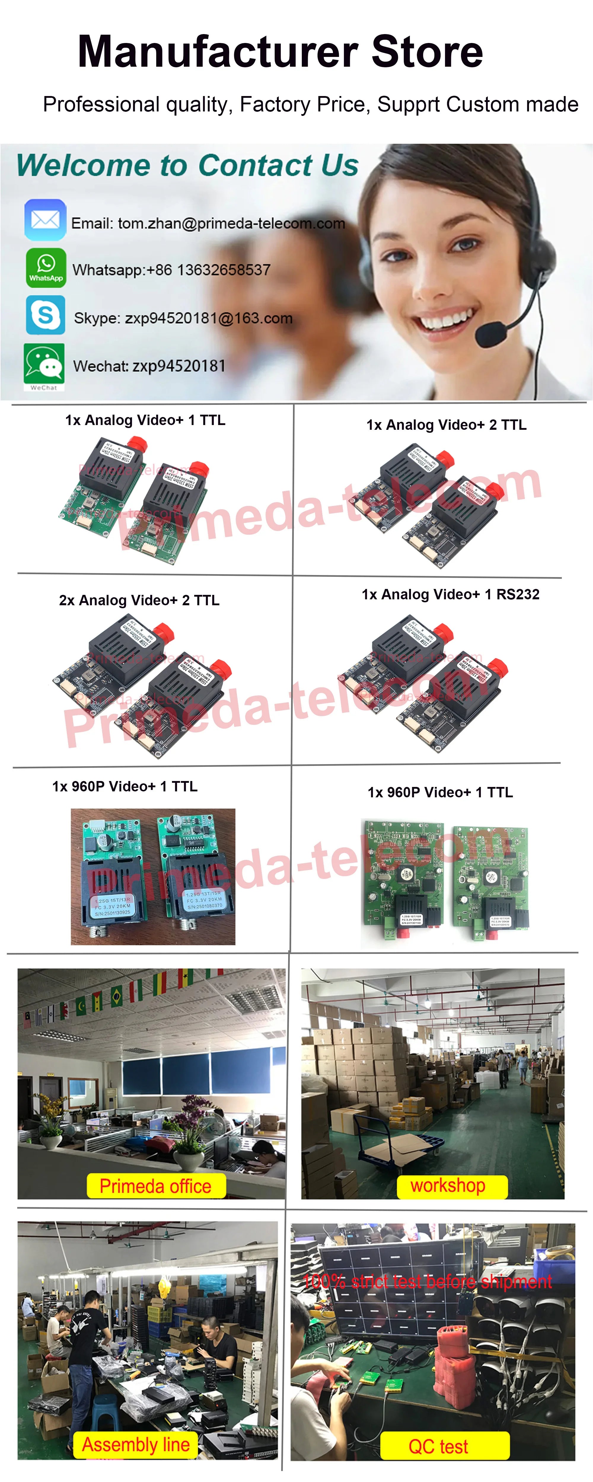 Optical fiber transmitters optical fiber converters for drones signal converters 1 Analog Video with 1 TTL over Fiber optic 20Km