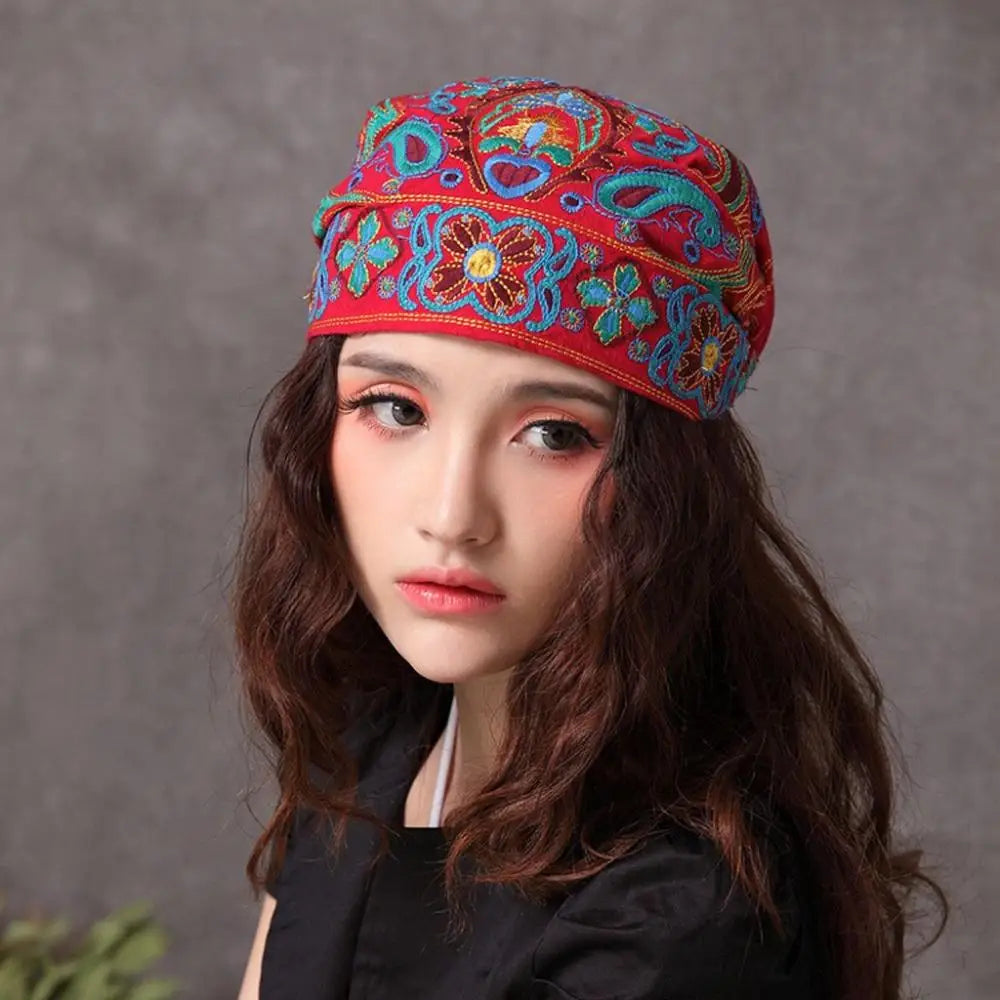 Fashion Embroidery Flowers Bandanas Mexican Style Ethnic Turban Hats Vintage Breathable Hair Cover Cap for Women