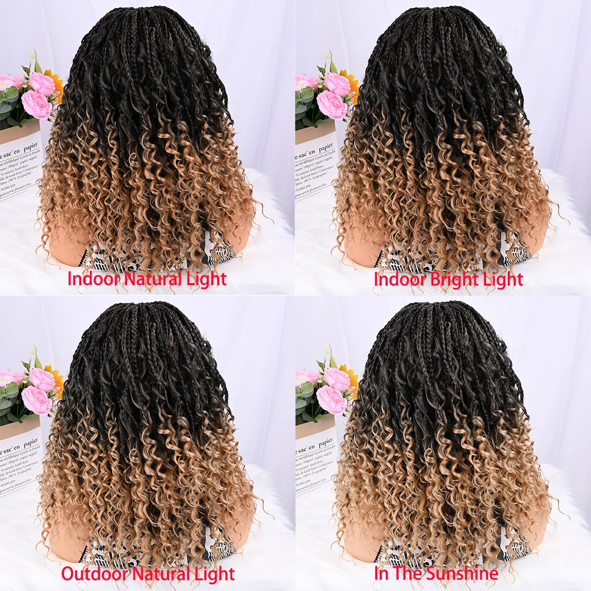 Peluca trenzada corta bohemia boho con trenzas de caja, pelucas trenzadas boho de encaje completo, cabello sintético rizado con pelo de bebé para mujeres negras
