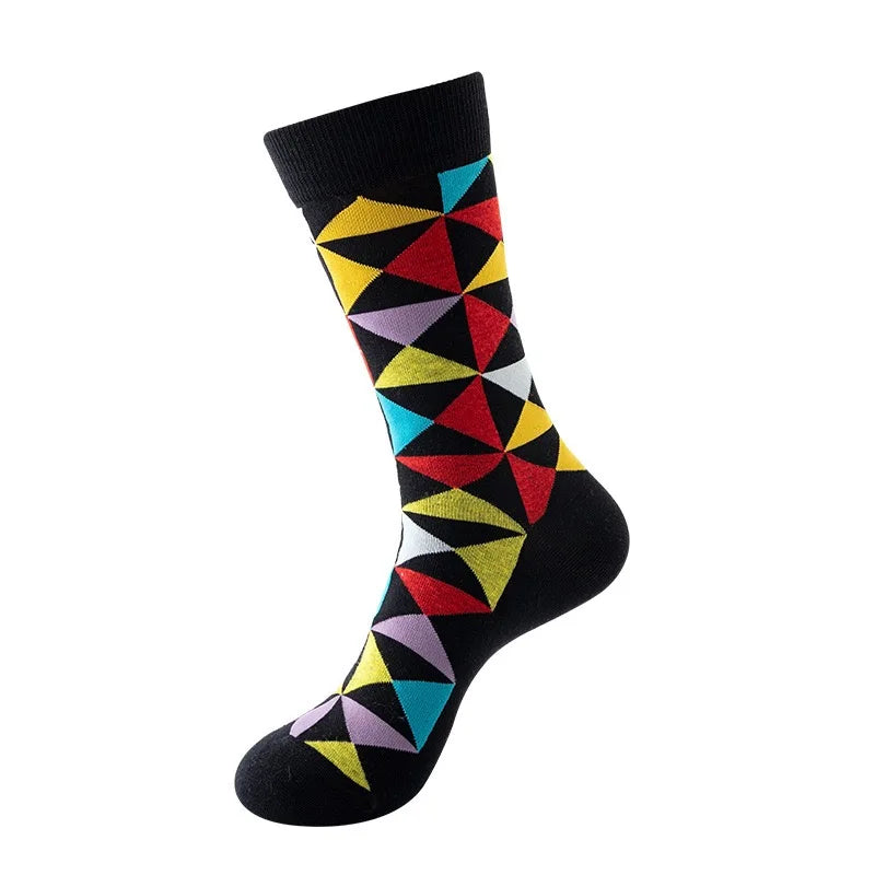49 Patterns Fashion Business Men 100% Cotton Happy Lattice Socks Unisex Boys Combed Hip Hop Street Skateboard Funny High Sox Set