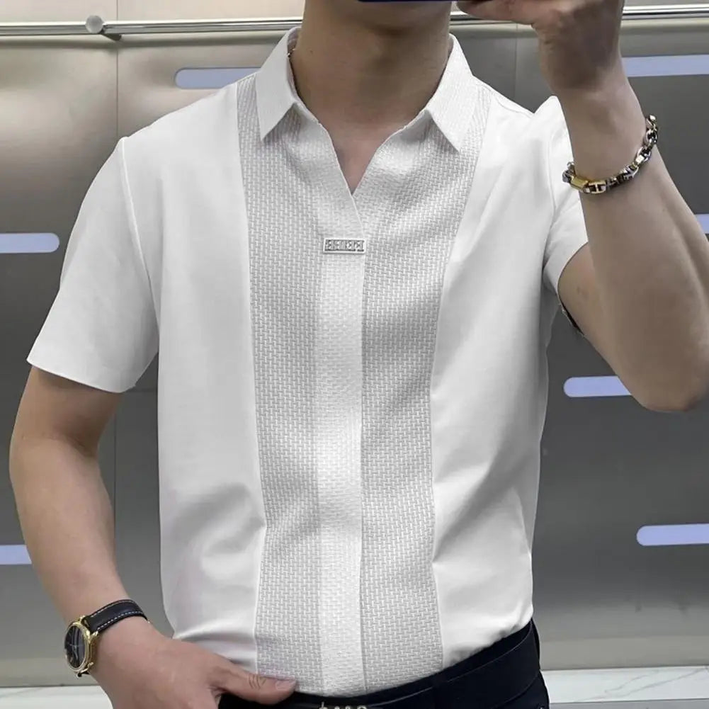 Camisa de manga corta para hombre, verano, casual, cómoda, color puro, camiseta, estilo ejecutivo, pantalones de traje, camisa casual para hombre, camiseta