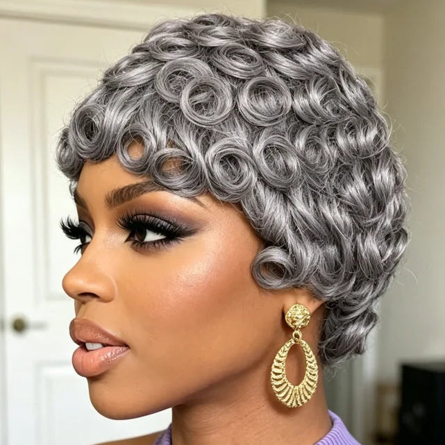 Salt & Pepper Curly Pixie Wig