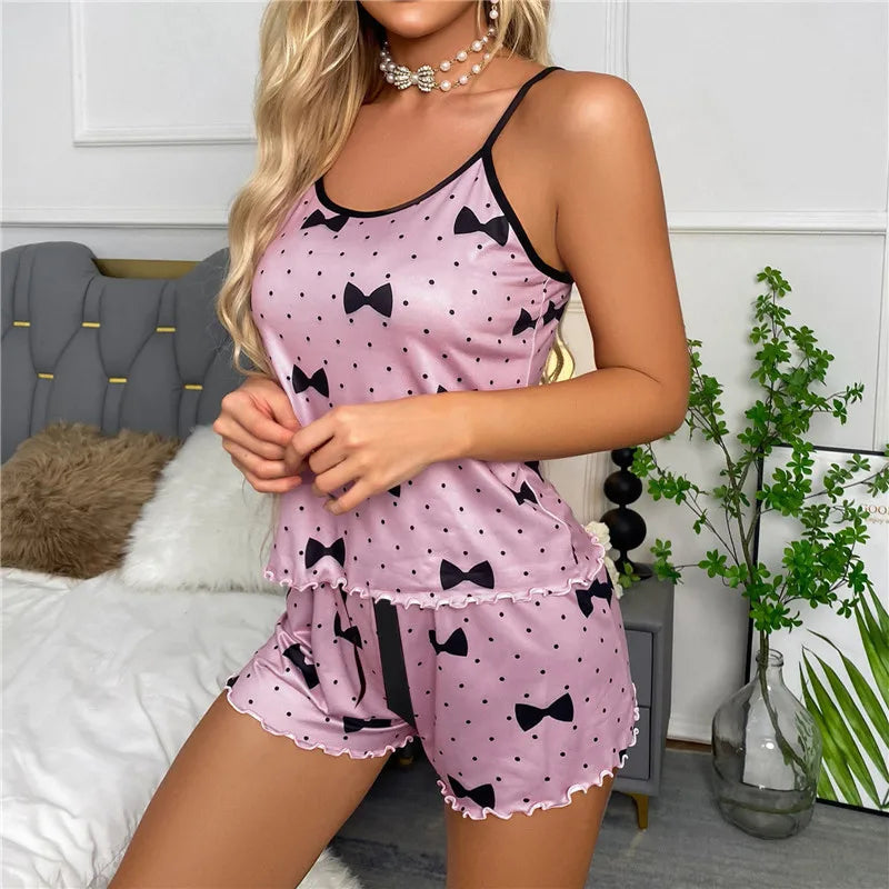 2Pcs Summer Pajamas Set for Women 2023 Sexy Home Clothes SleepwearTank Top Suits Shorts Cute Underwear Soft Nightwear Sleeveless