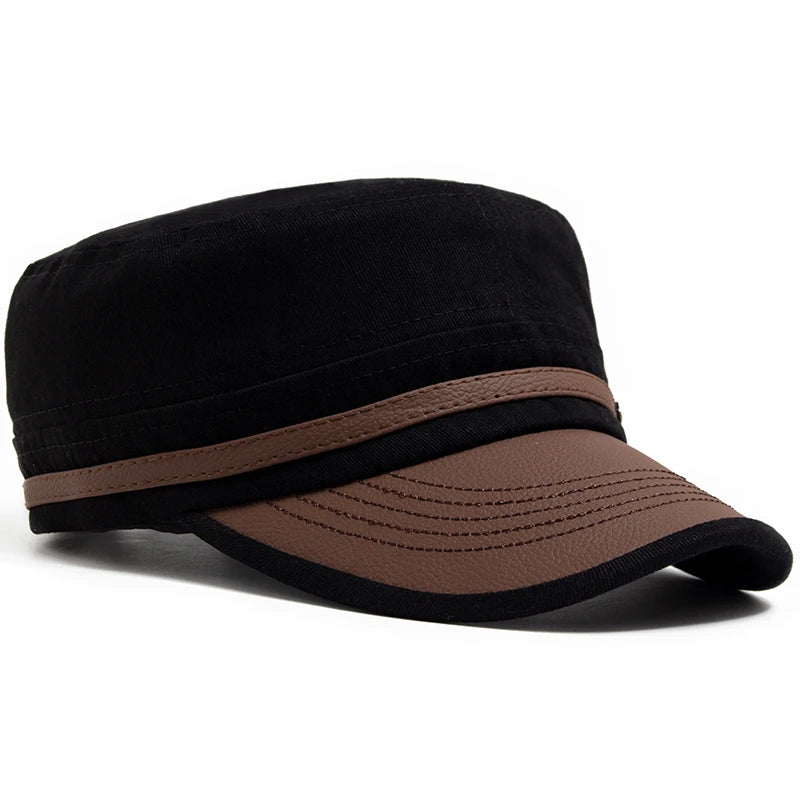 Flat Hat Women Fashion PU Leather Brim Men Baseball Cap Soft Cotton Cloth Casual Visor Trucker Hat Autumn Summer Adjustable