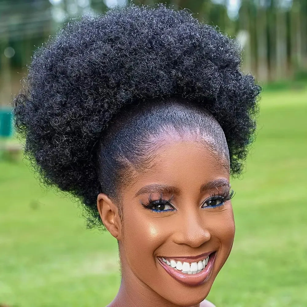 Large Afro Puff Drawstring Ponytail Short Kinky Curly Hair Bun Extension Synthetic Hairpieces Updo Hair Extensions with Clips