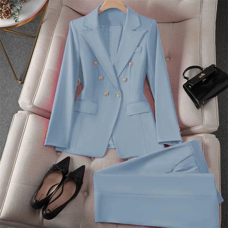Casual Long Sleeve Blazer Pant Sets Suits For Woman Fashion 2 Pieces Set For Women Office Lady Coats Jackets
