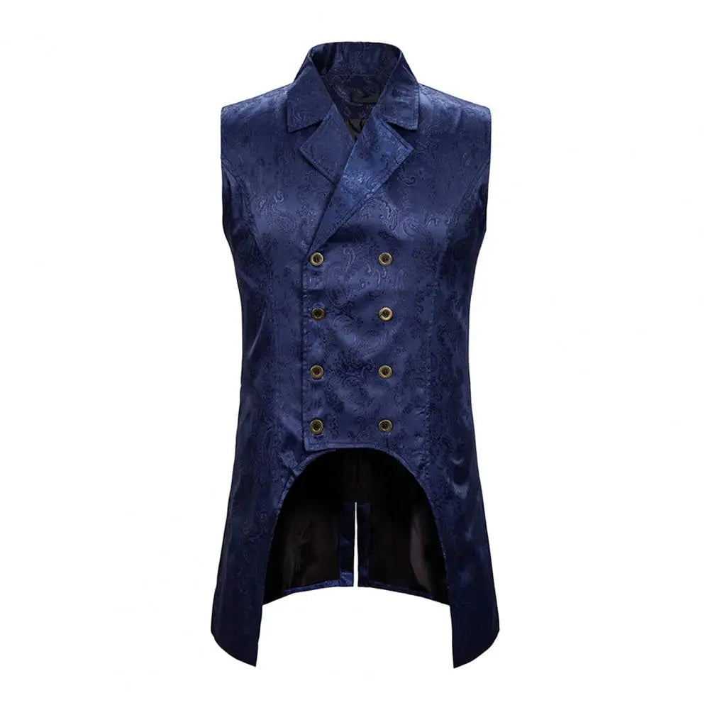 Men Vest Retro Sleeveless Slim Fit Mid Length Vest Lapel Double-breasted Split Hem Loyal Gentlemen Medieval Waistcoat