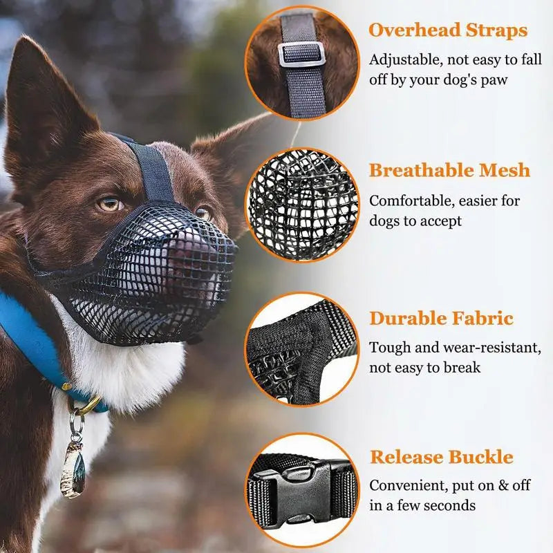 Bozales para perros, ajustables y transpirables, cubrebocas para perros, antiladridos, antimordeduras, de malla, para perros de hocico largo