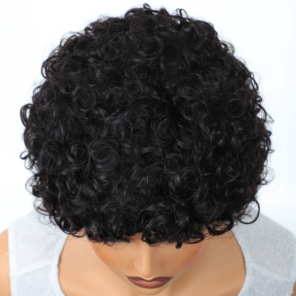 Lekker Clearance Black 100% Human Hair Wigs Short Pixie Cut Afro Curly Bob For Women Brazilian Remy Hair Full Machine Made Wigs