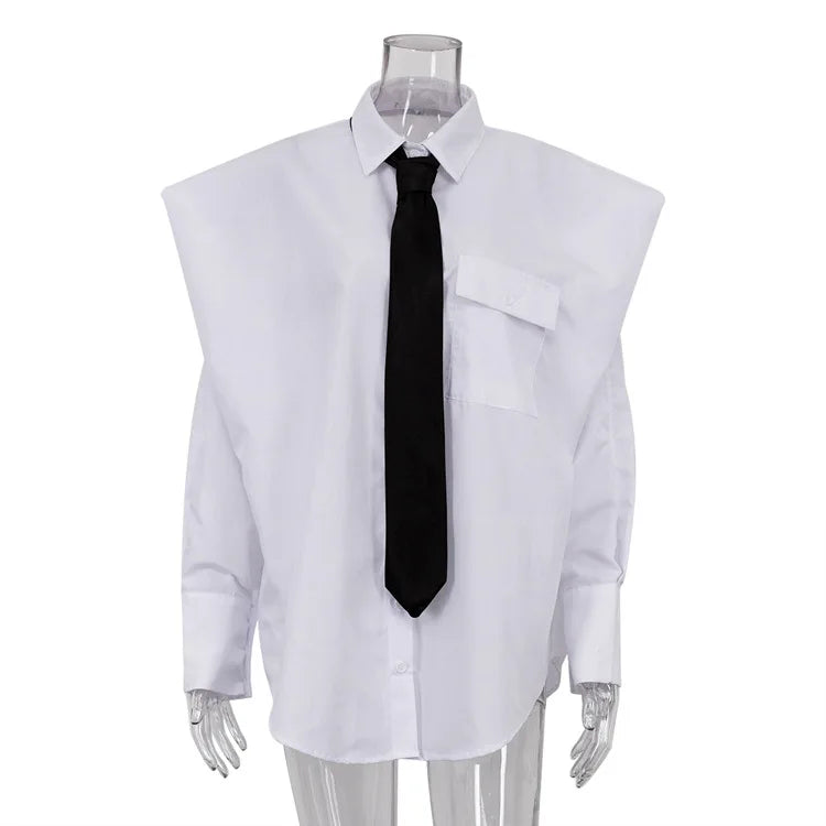 Fashion White Woman Blouse  New Elegant Lapel Long Sleeve Shirt Blusa Streetwear Chic Pocket Blusa Top Female Clothing