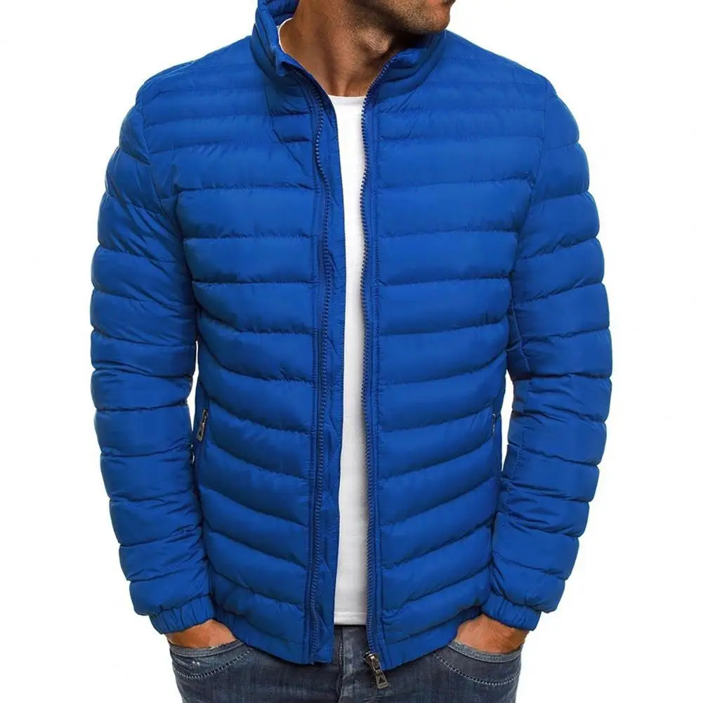 Stylish Men Coat Autumn Winter Puffer Jacket Solid Color Thicken Warm Men Coat  Stand Collar