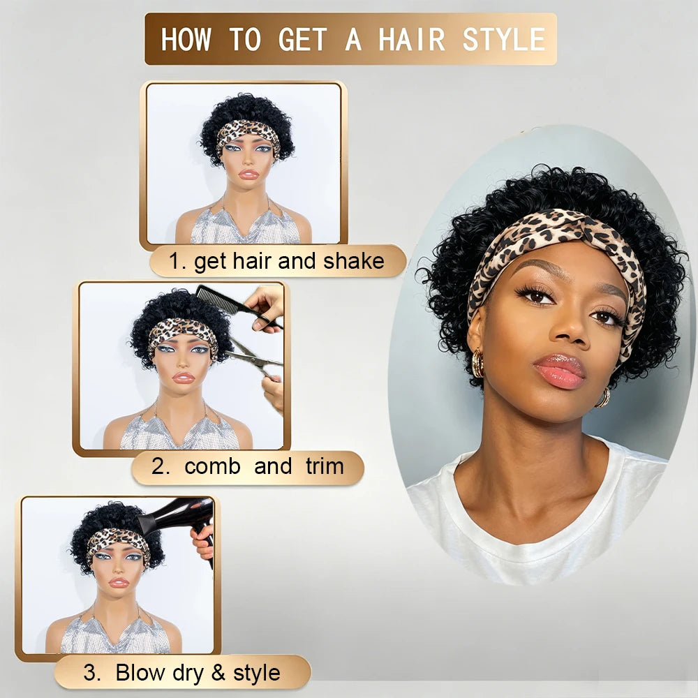 Leopard Headband Afro Curly Wig