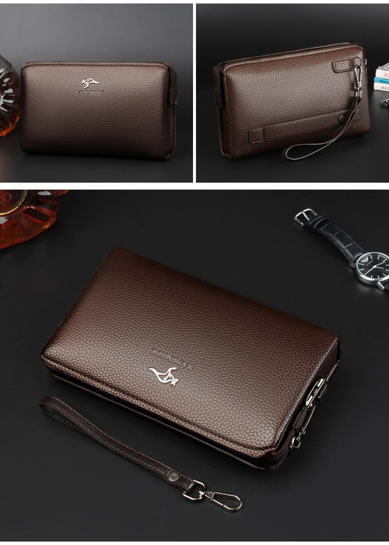 Luxury Brand Men's Wallet Leather Long Wallet  PU Leather Wallet Men Double Zipper Coin Pocket Purse Business Clutch Phone Bag