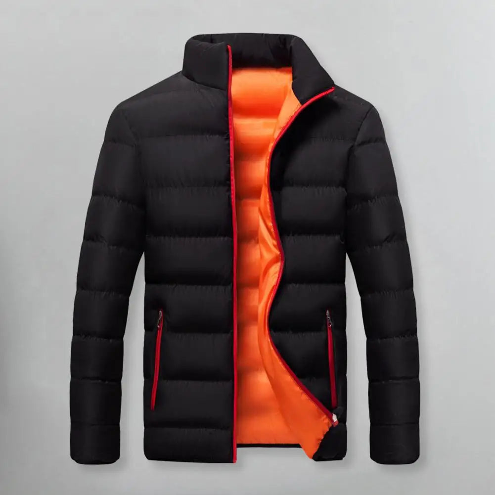 Stand Collar Men Jacket Stylish Men's Cotton Jacket Warm Winter Coat with Stand Collar Zipper Pocket Casual Loose Fit for Autumn